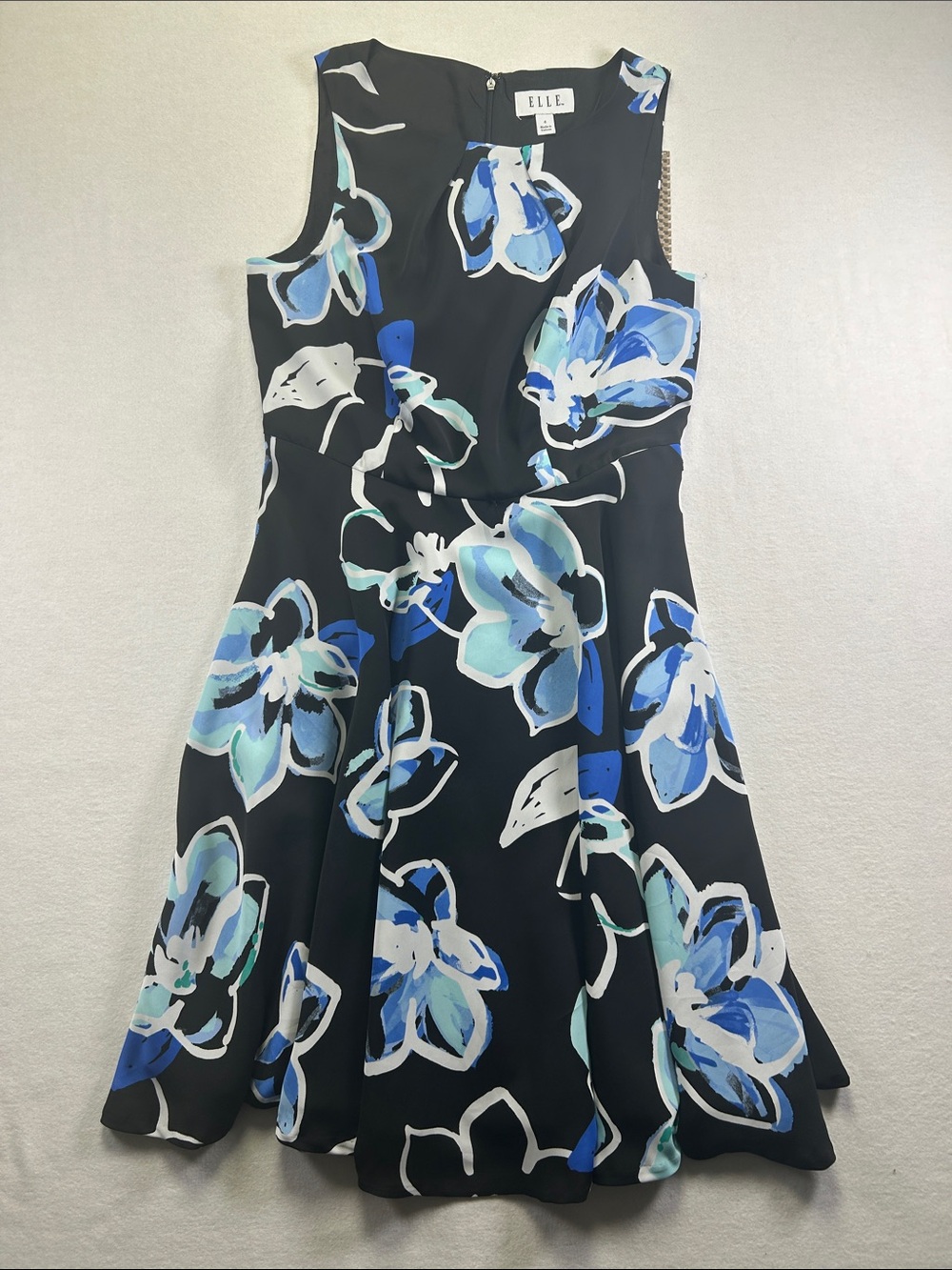 ELLE Black Dress with Blue and White Floral Accents